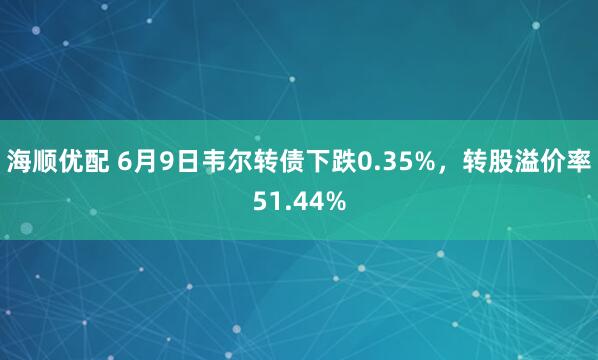 海顺优配 6月9日韦尔转债下跌0.35%，转股溢价率51.44%